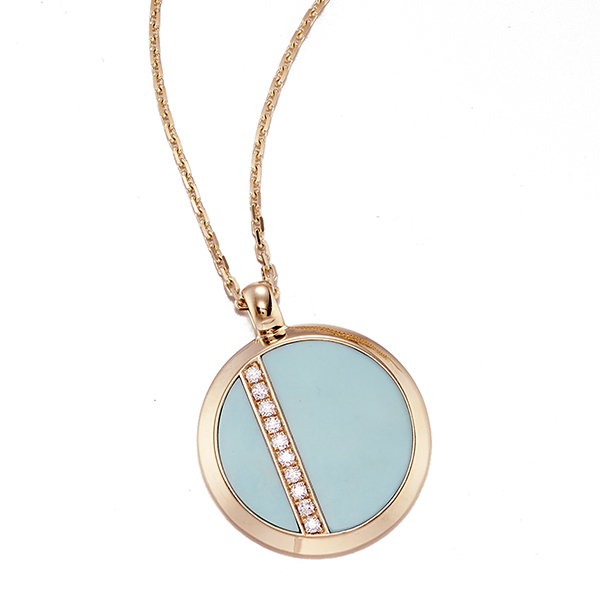 18K Turquoise Diamond Round Pendant on Chain